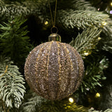 Antikk Sølv m/ gullstriper - Julekule - 8 cm